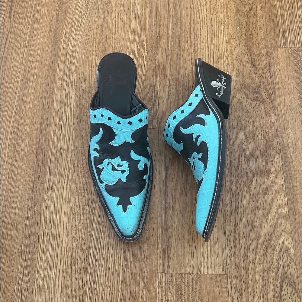 Tony Lama Black and Blue Mules